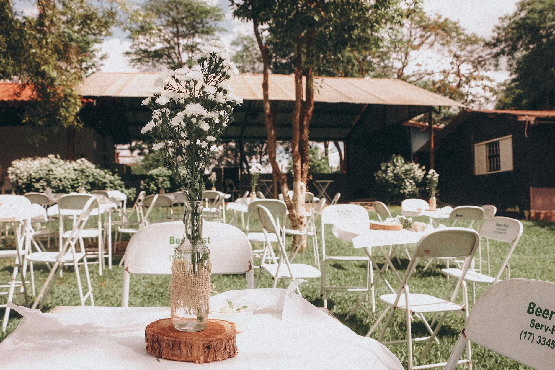 outdoor garden event with floral centerpiece